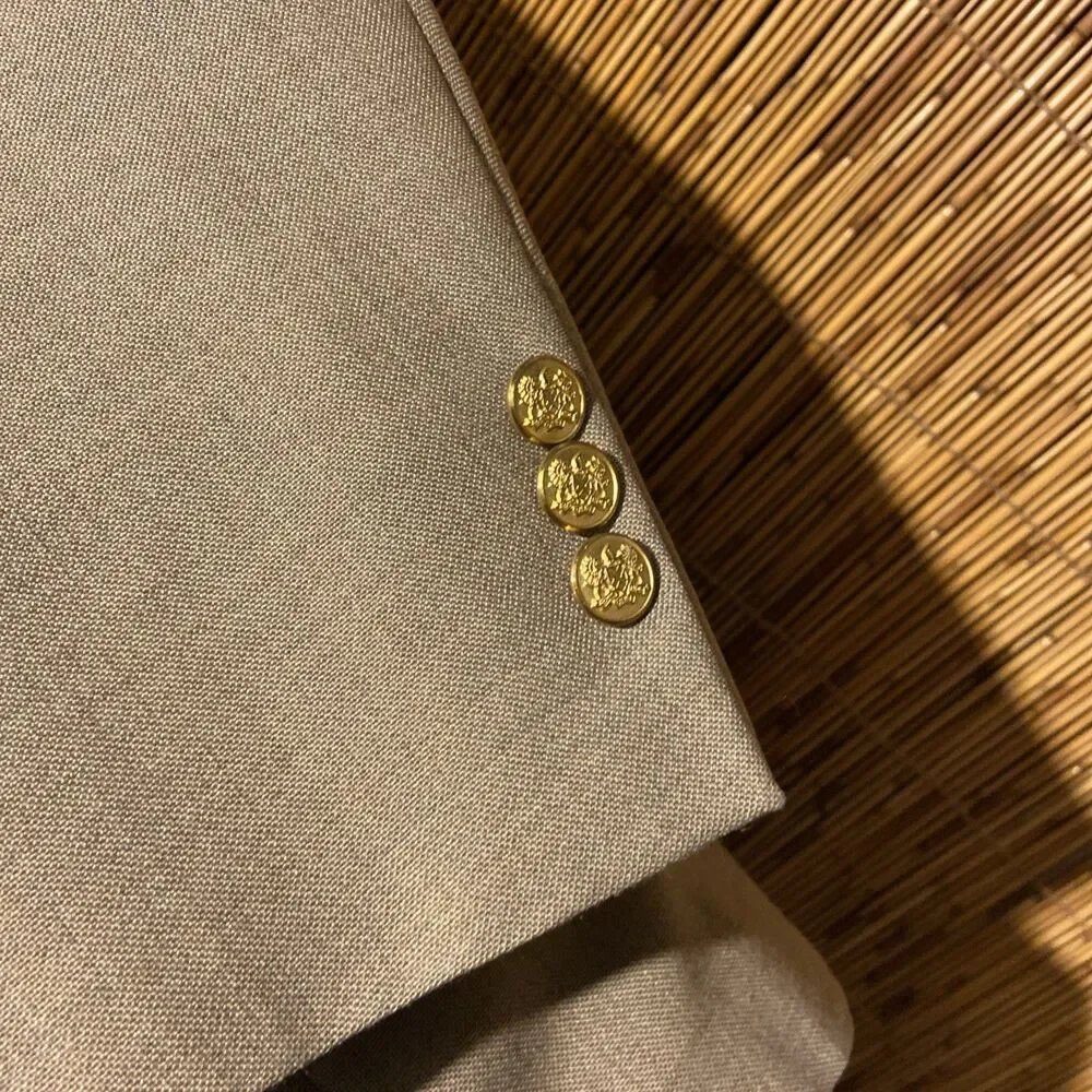 Classic Blazer Beige Gold Buttons Suit Jacket Men’s 44 Sport Coat Made In USA